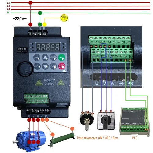 Vista 3 de 380V o 220V VFD Variable Frecuencia Drive Vector Control Convertidor Convertidor 0.75/1.5/2.2/3.7/4/5.5 KW Controlador de velocidad del motor 2.2KW