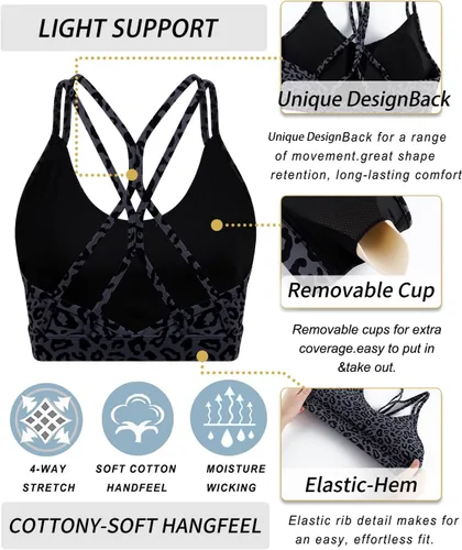 Vista 4 de RUNNING GIRL Sujetador deportivo con tiras para mujer, sexy, espalda cruzada, soporte ligero, brasier de yoga con copas extraíbles