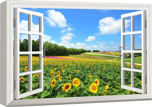 Vista 53 de wall26 - Cuadro en lienzo para pared, vista de ventana, río neón turquesa, rápido, bosque, lago, arroyo, naturaleza salvaje, fotografía, realismo