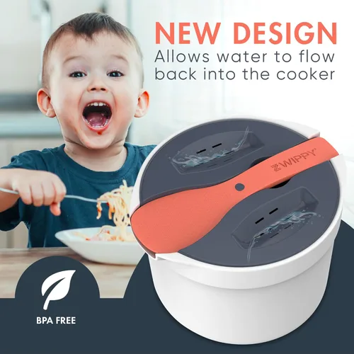 Vista 3 de Olla de Arroz de Microondas con Vaporizador y Olla para Pasta con Colador - Diseño Sin Desorden, Apto para Lavavajillas, Cocina Hasta 8 Tazas