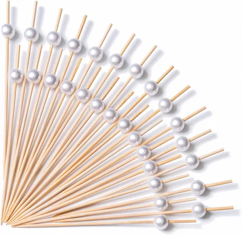 Vista 32 de PuTwo palillos de cóctel hechos a mano 300 unidades palillos de cóctel de bambú natural con cuentas cúbicas en los extremos, ecológicos, pinchos