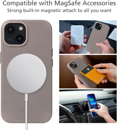 Vista 4 de alto Funda para teléfono compatible con iPhone 15 2023 y MagSafe, funda magnética de cuero italiano, funda protectora contra caídas de la serie Clop