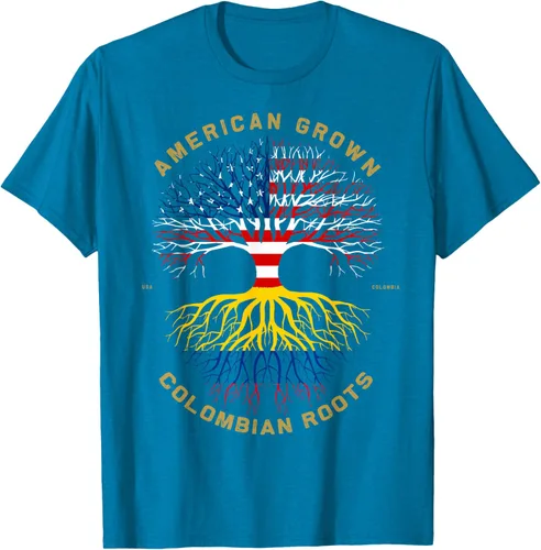 Vista 56 de Camiseta de regalo con la bandera de Estados Unidos con árbol de raíces colombianas