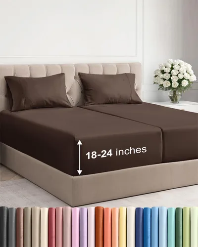 Vista 186 de Sábanas individuales de bolsillo extra profundo, sábanas transpirables y refrescantes de 3 piezas, juego de sábanas de lujo para hotel, suaves, sin