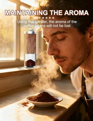 Vista 6 de Molinillo de café manual con 5 ajustes ajustables, molino cónico portátil con capacidad de 1.06 oz para expreso, prensa francesa, verter sobre