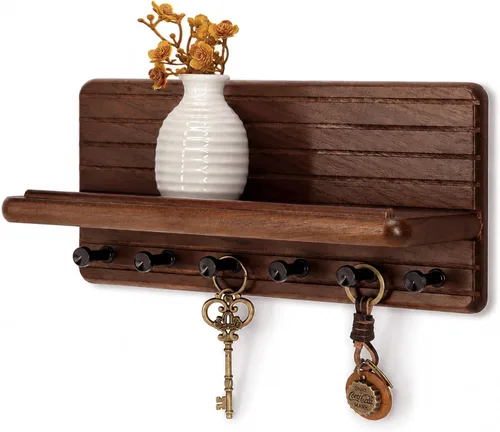 Vista 19 de Rebee Vision Soporte de pared de madera de acacia para decoración del hogar, mini llavero de 7 pulgadas para pared con 4 ganchos resistentes