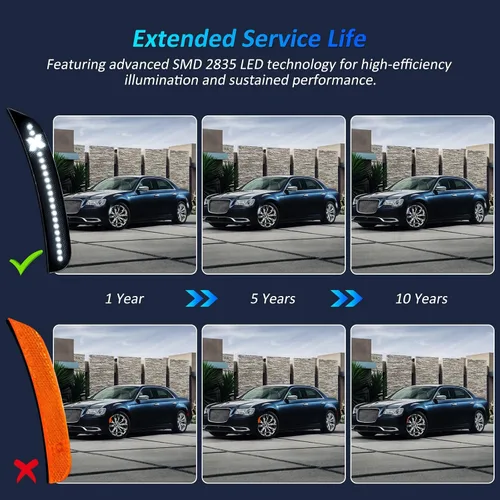 Vista 7 de Bestview 4 luces de posición laterales para Chrysler 300 2015-2021: luces LED blancas de parachoques delantero y trasero estilo X, lámparas