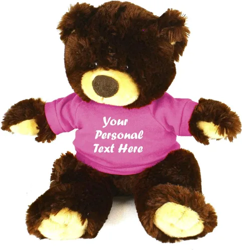 Vista 17 de Plushland Oso de peluche Noah de chocolate de 12 pulgadas, regalo personalizado, texto personalizado en la camisa, gran regalo para el día