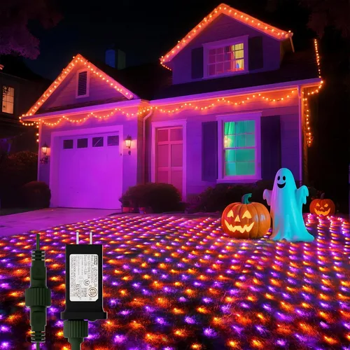 Vista 14 de LitHome Luces de red de Navidad de 14.8 x 5 pies, 300 luces LED de red blanca cálida, 8 modos de conexión, malla gigante impermeable de Navidad