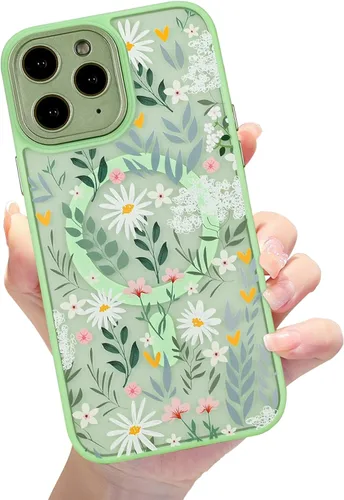 Vista 36 de Compatible con el teléfono 13 Pro - Funda magnética mate translúcida, de lujo, a prueba de golpes, magnética y con bonito patrón de flores, carcasa