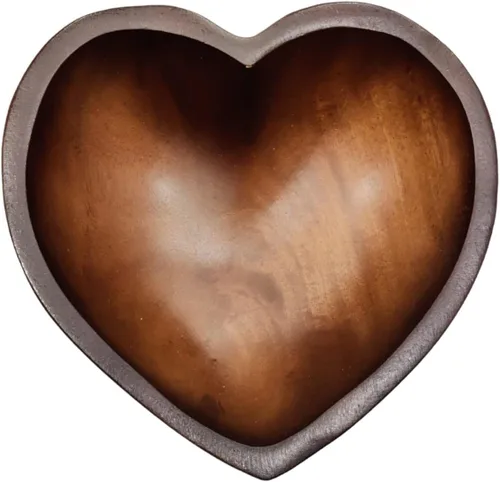 Vista 20 de WitnyStore Cuenco en forma de corazón de 6 pulgadas, funcional y coleccionable, cuenco de madera hecho a mano para servir frutos secos, postres