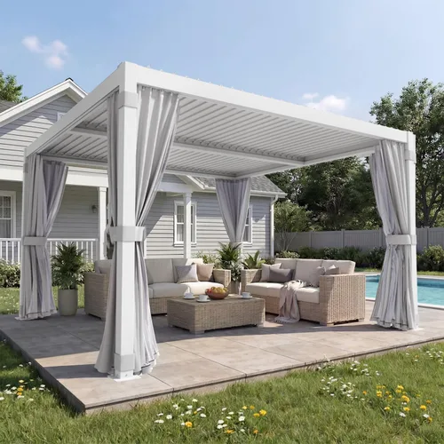 Vista 19 de MELLCOM Pérgola con Persianas – Pérgola de Aluminio de 10 x 10 pies con techo de persianas ajustables y cortinas y redes impermeables