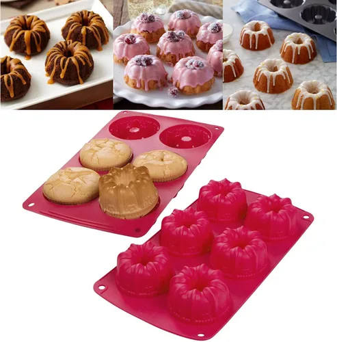 Vista 6 de Webake Fancy - Molde de silicona antiadherente para tartas, molde para hornear pasteles Kugelhopf, paquete de 2