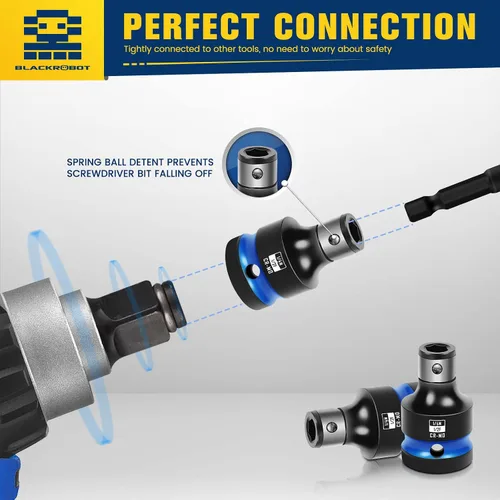 Vista 4 de BLACKROBOT 2 PCS Portabrocas de Impacto Adaptador de Transmisión Cuadrada de 1/2 Pulgada a Casquillo Hexagonal de 1/4 Pulgada para Llave de Impacto