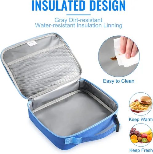 Vista 6 de Genteen Paquete de 2 bolsas de almuerzo suaves aisladas con doble cremallera, resistente, congelable y reutilizable para niños, hombres