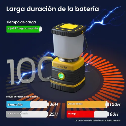 Vista 5 de Consciot C02 - Linterna LED para campamento, luces de campamento recargables USB-C, 1500 lm, 5 modos de luz, hasta 100 horas de tiempo