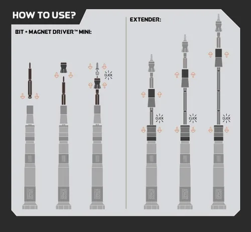 Vista 5 de Space Rocket by Magnet Driver - Kit de destornilladores de precisión con extensor magnético, juego de herramientas de bricolaje para reparación