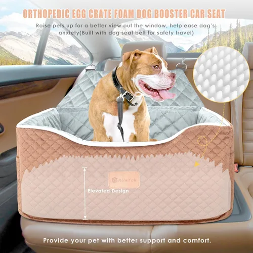 Vista 2 de AlfaTok Asiento de automóvil para perro, refuerzo de espuma viscoelástica para perros medianos de hasta 45 libras, cama de viaje elevada desmontable