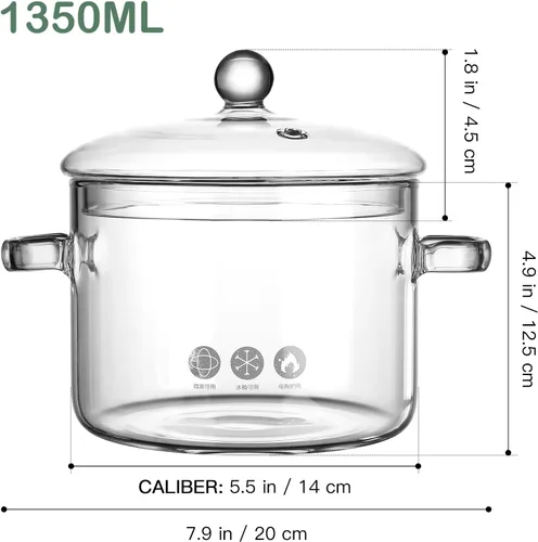Vista 3 de Yardwe Olla de vidrio, 1.4 cuartos de galón resistente al calor para estufa, utensilios de cocina de vidrio transparente para popurrí, pasta