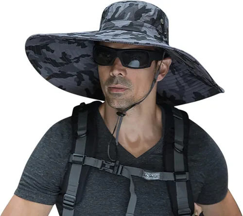Vista 12 de Leotruny Sombreros de ala ancha para hombre UPF50+ sombrero impermeable transpirable para pesca, senderismo, camping