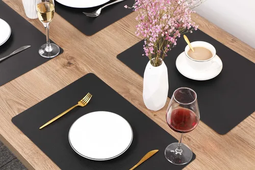 Vista 6 de Manteles individuales lavables de cuero, impermeables, resistentes al calor, fáciles de limpiar, para mesa de comedor, mesa de cocina (2, negro)