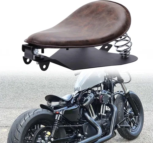 Vista 15 de Asiento Individual de Motocicleta Marrón de 3 Pulgadas con Remaches y Resorte con Placa Base, Kit de Montaje de 3 Pulgadas Compatible con Harley