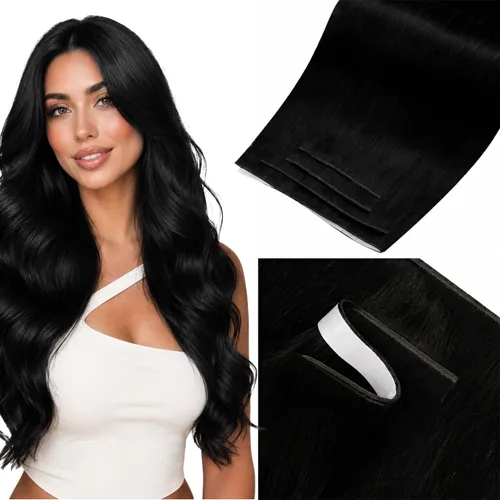 Vista 38 de LaaVoo - Extensiones de cabello humano con cinta adhesiva, color marrón a rubio ceniza, extensiones de cabello humano real, cintas en extensiones