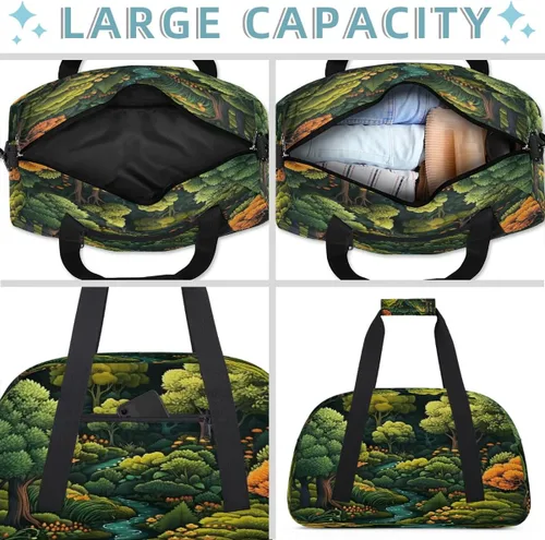 Vista 5 de Travel Duffle Bag, Waterproof Weekender Overnight Bags for Women Men Forest Lightweight Carry on Duffle Gym Bag for Travel, Sports, Fitness, Workout