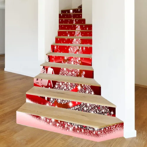 Vista 3 de Calcomanías 3D de Navidad para escaleras, 6 piezas/13 unidades, calcomanías 3D para escalera de árbol de Navidad, calcomanías extraíbles de vinilo