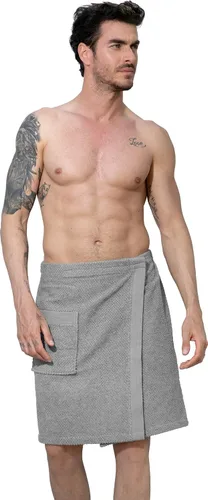 Vista 8 de Men’s Spa Bath Terry Towel Wrap Robe - 100% Turkish Cotton Body Shower Wrap with Adjustable Closure - OEKO-TEX® Certified