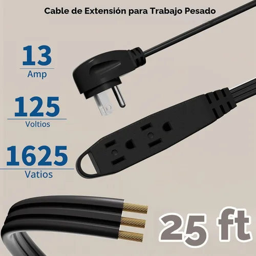 Vista 2 de K KASONIC - Cable de extensión de 3 salidas de 25 pies, 1 paquete, toma múltiple con conexión a tierra de triple cable, certificación UL 16/3 SPT-3