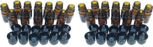 Vista 10 de Botella de vidrio color ámbar de 5 ml con gotero euro Tapa negra Juego de 12