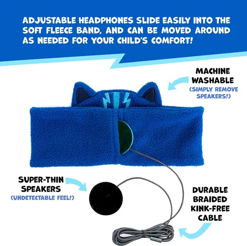 Vista 4 de CozyPhones PJ Masks Catboy Auriculares para Niños Sobre la Oreja con Diadema - Volumen Limitado con Altavoces Delgados y Diadema de Vellón Suave
