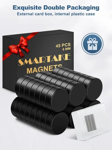 Vista 9 de SMARTAKE 45 piezas de imanes para refrigerador, imanes pequeños redondos de 6x2mm para nevera, imanes de neodimio premium multiusos para oficina