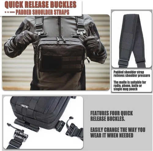 Vista 5 de Bolso Táctico de Cinturón de Pecho Oculto para Transporte Discreto CCW, Bolso Molle IFAK EMT Organizador Médico para Caza al Aire Libre, Tiro