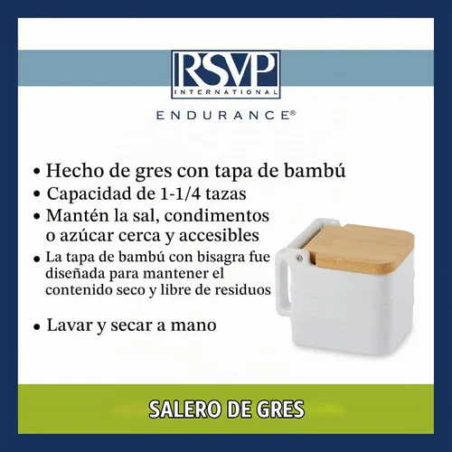 Vista 11 de RSVP International Colección de cocina de gres blanco, caja de sal, 4.5x3.25x3.5