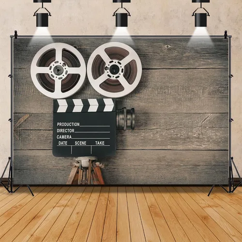 Vista 3 de AOFOTO Cámara de película antigua de 5 x 3 pies sobre fondo de tablero de madera, película vintage, película, fotografía, telón de fondo, carrete