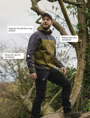 Vista 6 de RevolutionRace Chaqueta Silence Proshell para hombre chaqueta impermeable Softshell con cremalleras de ventilación