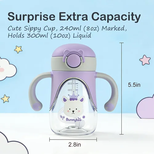 Vista 9 de Bunnytoo Vaso con popote con peso, 8 onzas, Tritan para niños pequeños con Azul