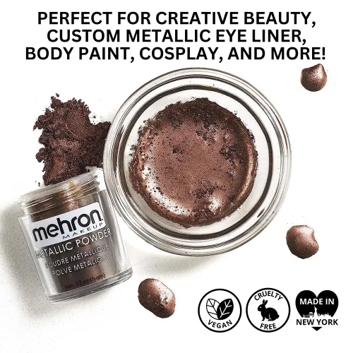 Vista 3 de Mehron Polvo metálico de maquillaje (0.17 oz) con líquido de mezcla (1 oz) (BRONZE)