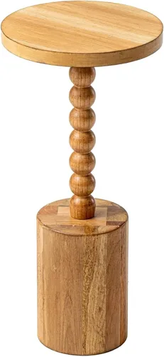Vista 12 de COZAYH Mesa auxiliar de pedestal de granja, mesa de bebida de madera rústica con base, mesa redonda de Martini para espacio pequeño, sala de estar