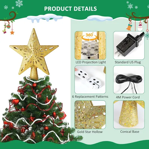 Vista 4 de Adorno para la punta del árbol de Navidad, adorno LED para la punta del árbol con control remoto, 8 modos de iluminación, decoraciones para árbol