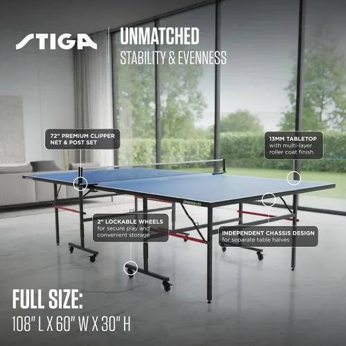 Vista 5 de STIGA Advantage Series Indoor Ping Pong Table, Foldable Table Tennis Table - 13, 15, 18, and 25mm Tabletops - Quickplay 10 Minute Assembly