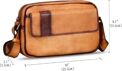 Vista 5 de IVTG Bolso de mensajero de cuero genuino para hombre, bolso cruzado de hombro, casual, bolsa de día para negocios, trabajo, diario, bolso