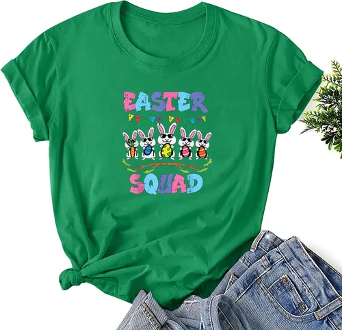 Vista 2 de Camiseta de manga corta con cuello redondo para mujer, diseño de huevos de Pascua