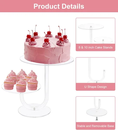 Vista 4 de Soporte acrílico para cupcakes de 2 niveles, soporte de exhibición de postres de alta calidad para mesa de postres - Combo de soporte transparente