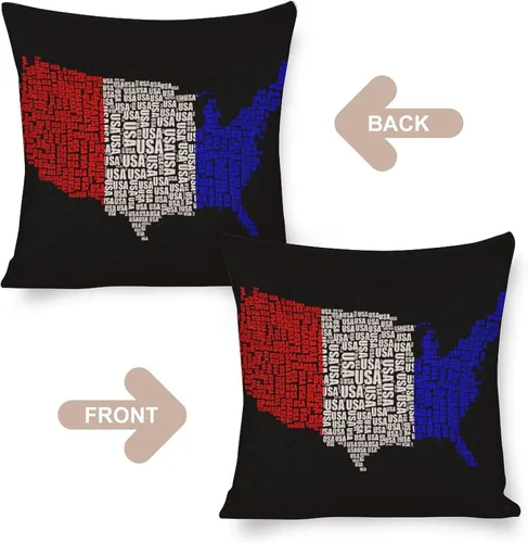 Vista 3 de Fundas de almohada de lino con mapa de la bandera de Estados Unidos, decoración del hogar al aire libre, 4 de julio, fundas de almohada