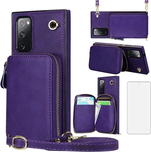 Vista 10 de Asuwish Funda de teléfono para Samsung Galaxy S20 FE 5G de 6.5 pulgadas con protector de pantalla y soporte para tarjetas con cremallera, soporte