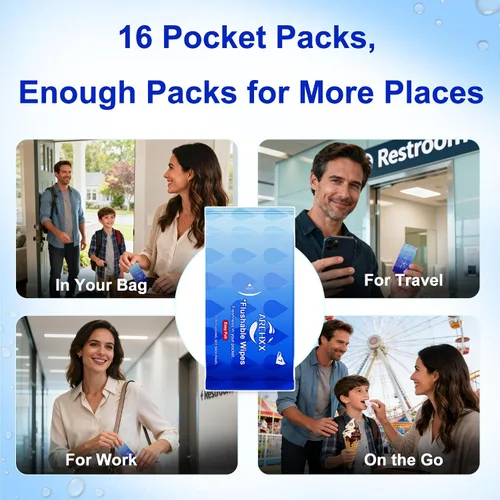 Vista 3 de ARCHXX Toallitas desechables de viaje, 16 paquetes de viaje (112 unidades), paquete económico, 99% de agua con aloe y manzanilla, sin perfume e