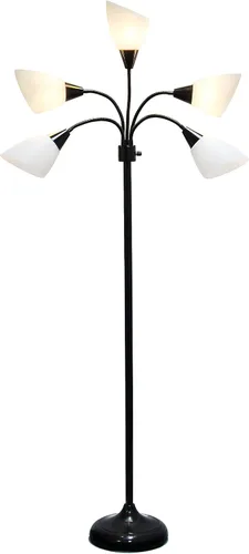 Vista 9 de Simple Designs LF2006-BAW 67" Lámpara de pie contemporánea con múltiples cabezales Medusa de 5 luces, lámpara de pie ajustable de cuello de cisne